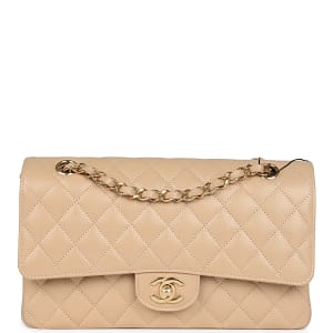 Chanel Medium Classic Double Flap Bag Yellow Iridescent Caviar Light Gold Hardware